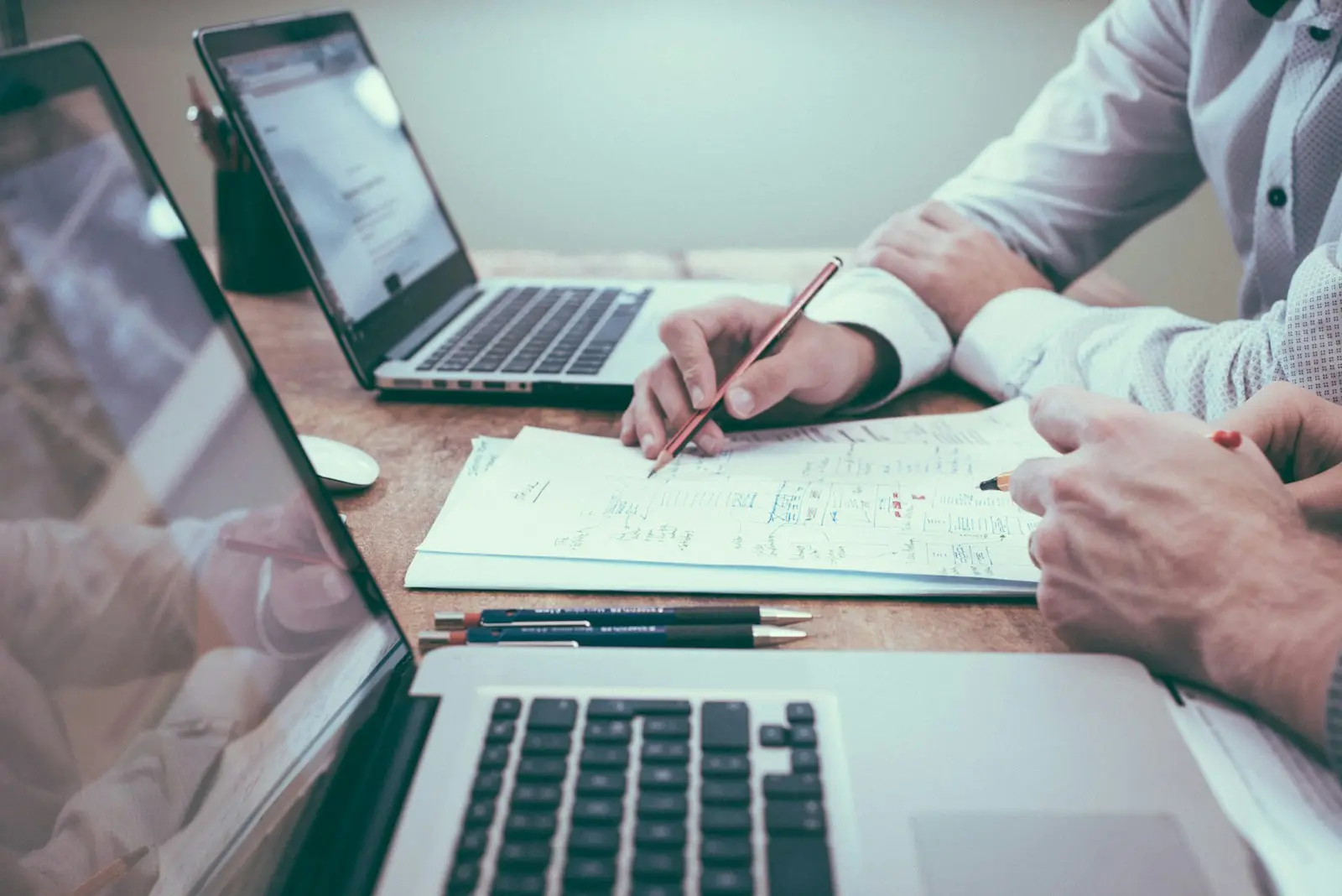 Financial documents and bookkeeping work on a desk